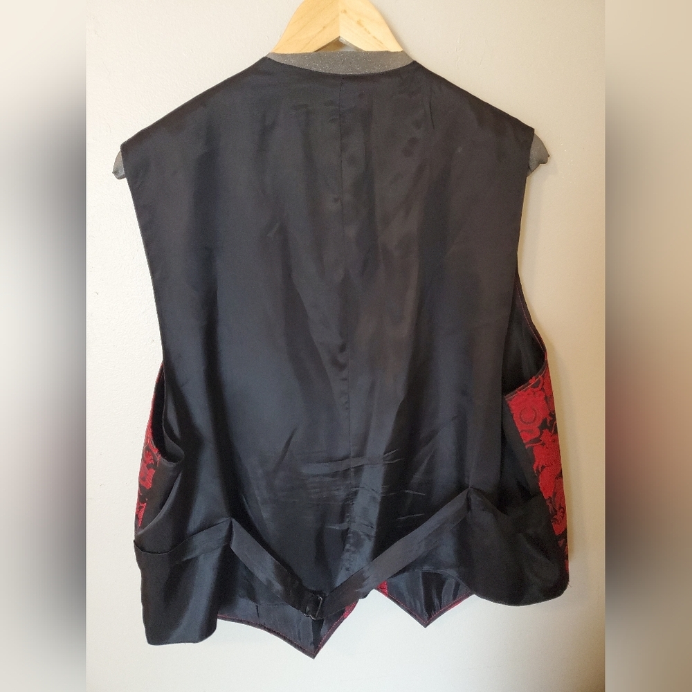 Wah Maker Frontier Vest- Red and Black Brocade Dragon Print - Picture 13 of 16